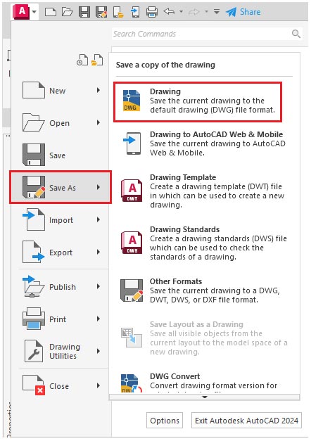 5. Save as DWG or DXF